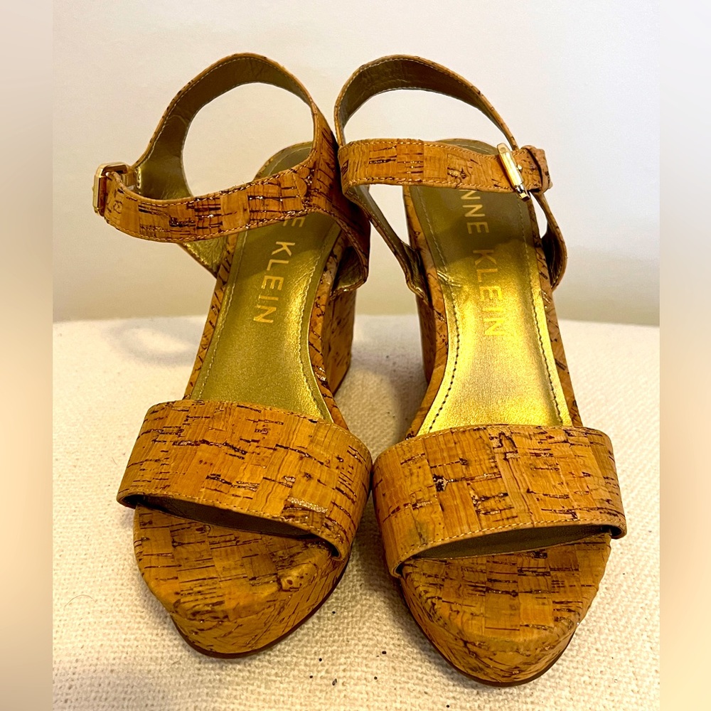 Anne Klein Cork Wedge Sandals | Size 9